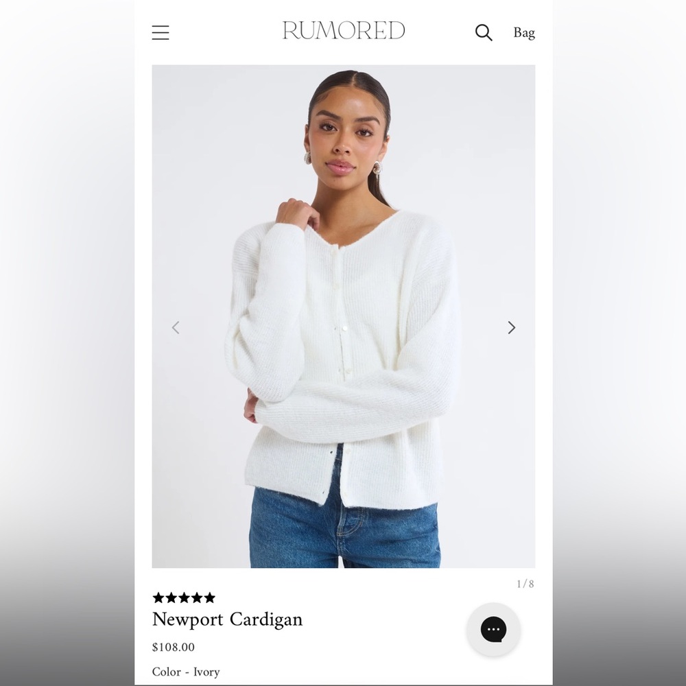 NWT Rumored Ivory Newport Cardigan